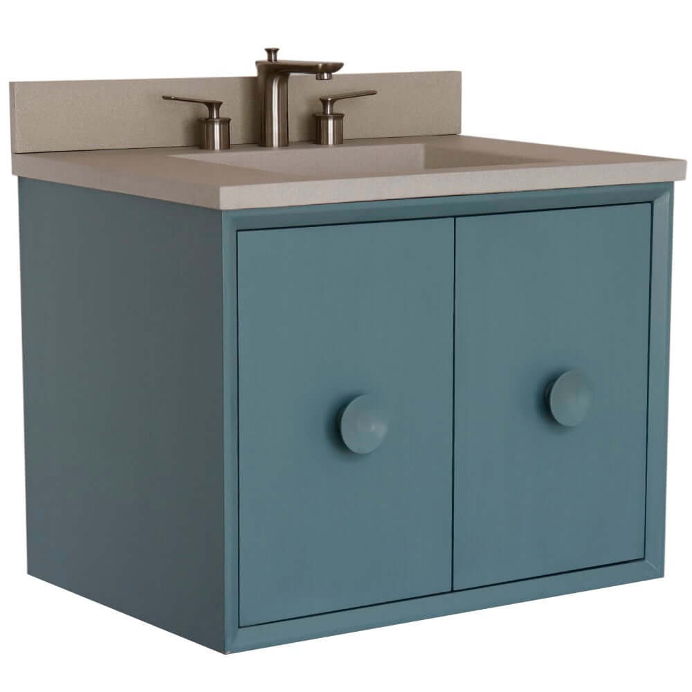 31" Single Vanity in Aqua Blue Finish with White Concrete Top and Rectangle Sink - 400400C-AB-CTWH