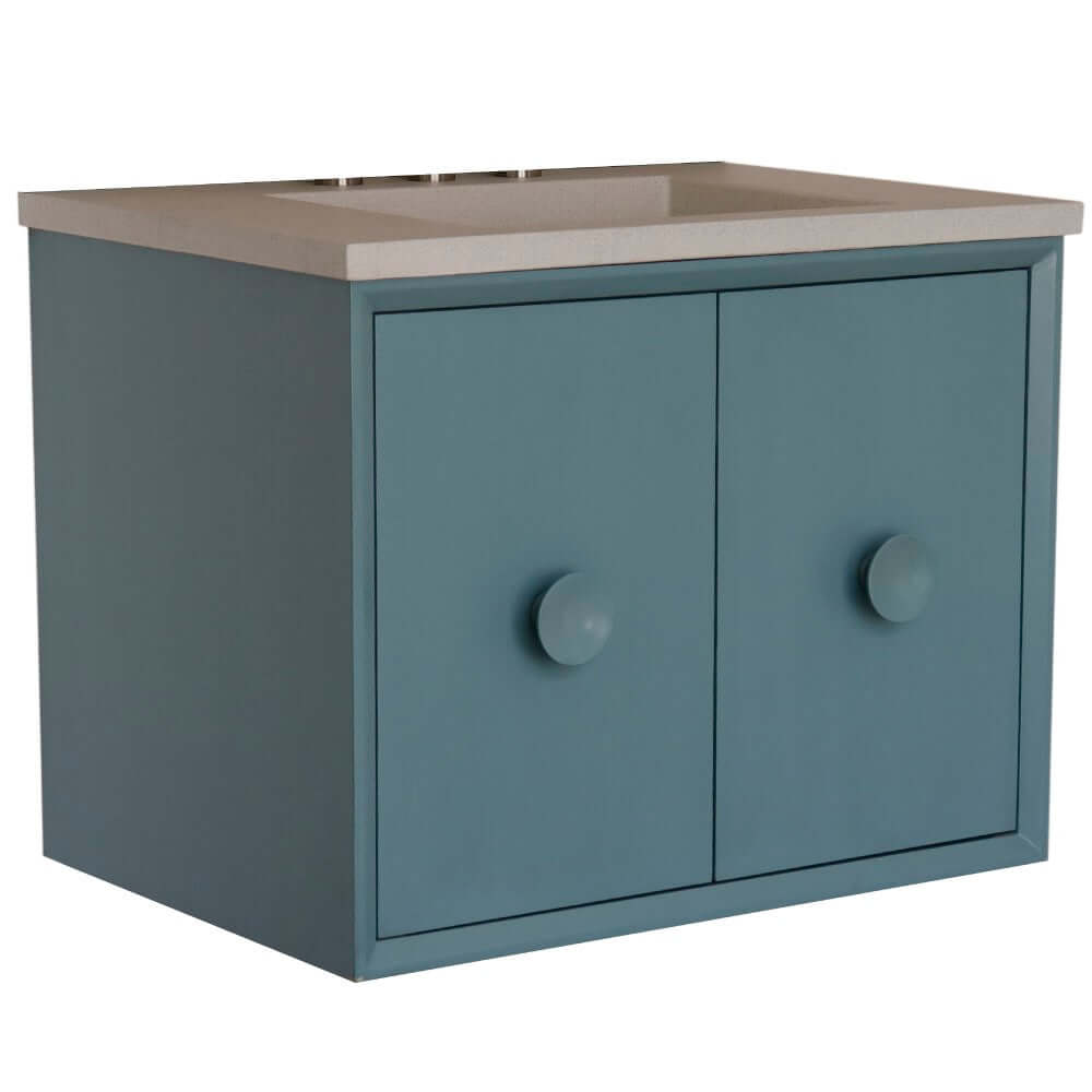 31" Single Vanity in Aqua Blue Finish with White Concrete Top and Rectangle Sink - 400400C-AB-CTWH