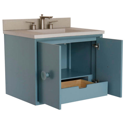 31" Single Vanity in Aqua Blue Finish with White Concrete Top and Rectangle Sink - 400400C-AB-CTWH