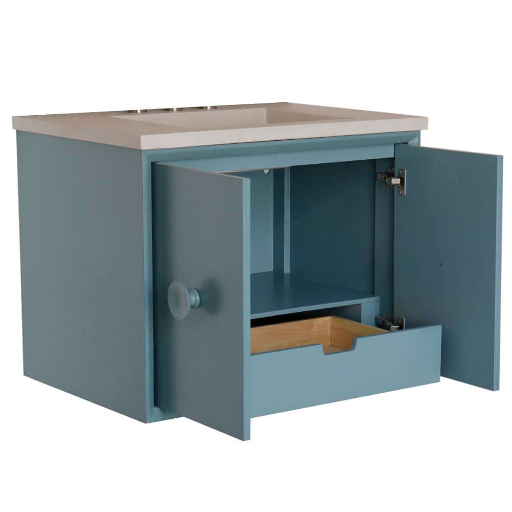 31" Single Vanity in Aqua Blue Finish with White Concrete Top and Rectangle Sink - 400400C-AB-CTWH