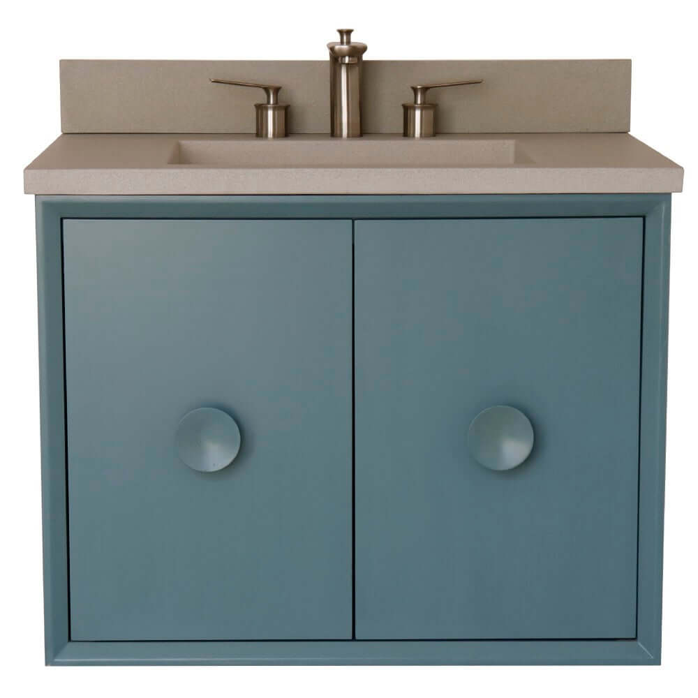 31" Single Vanity in Aqua Blue Finish with White Concrete Top and Rectangle Sink - 400400C-AB-CTWH