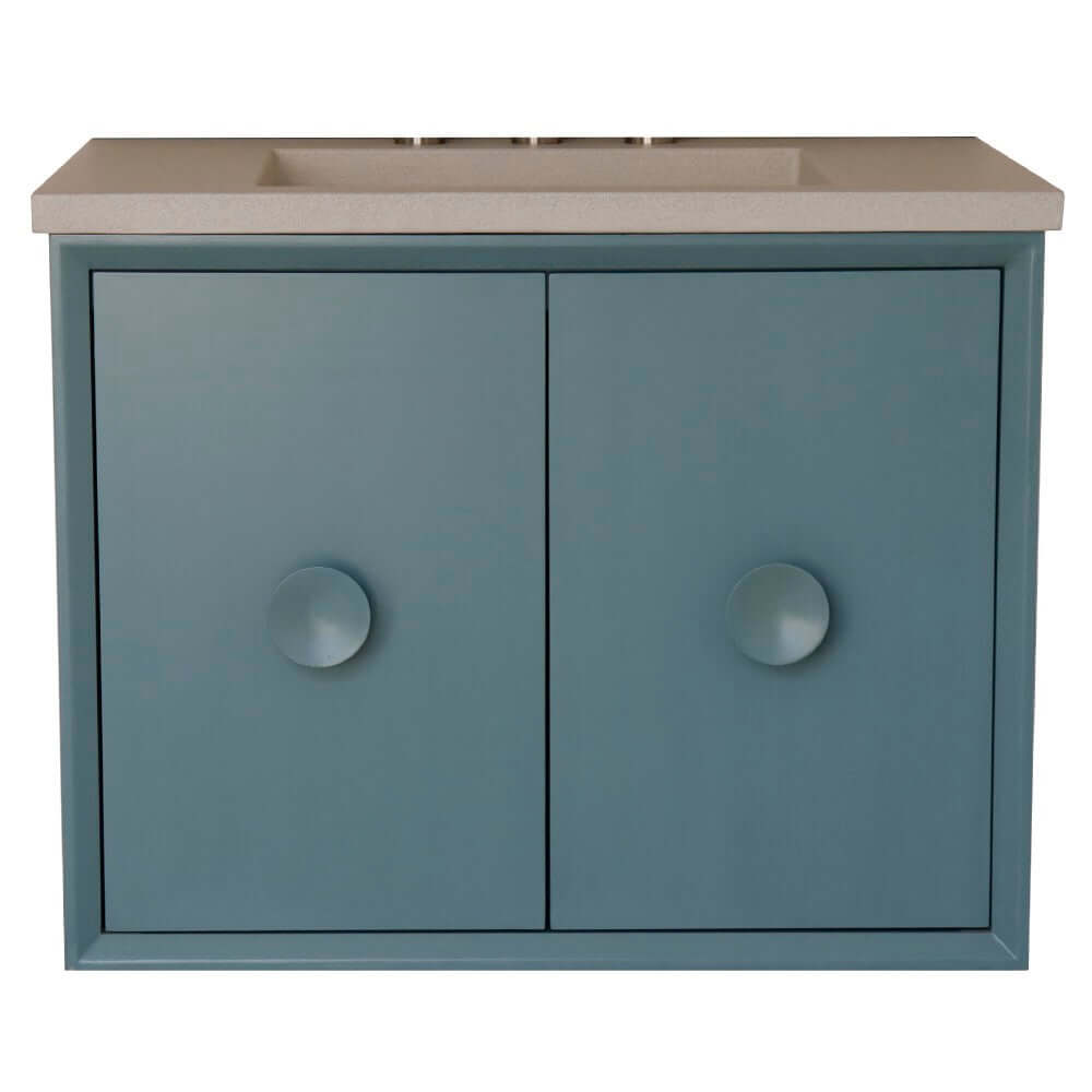 31" Single Vanity in Aqua Blue Finish with White Concrete Top and Rectangle Sink - 400400C-AB-CTWH