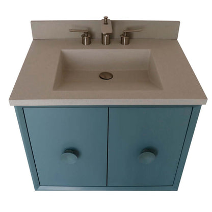 31" Single Vanity in Aqua Blue Finish with White Concrete Top and Rectangle Sink - 400400C-AB-CTWH