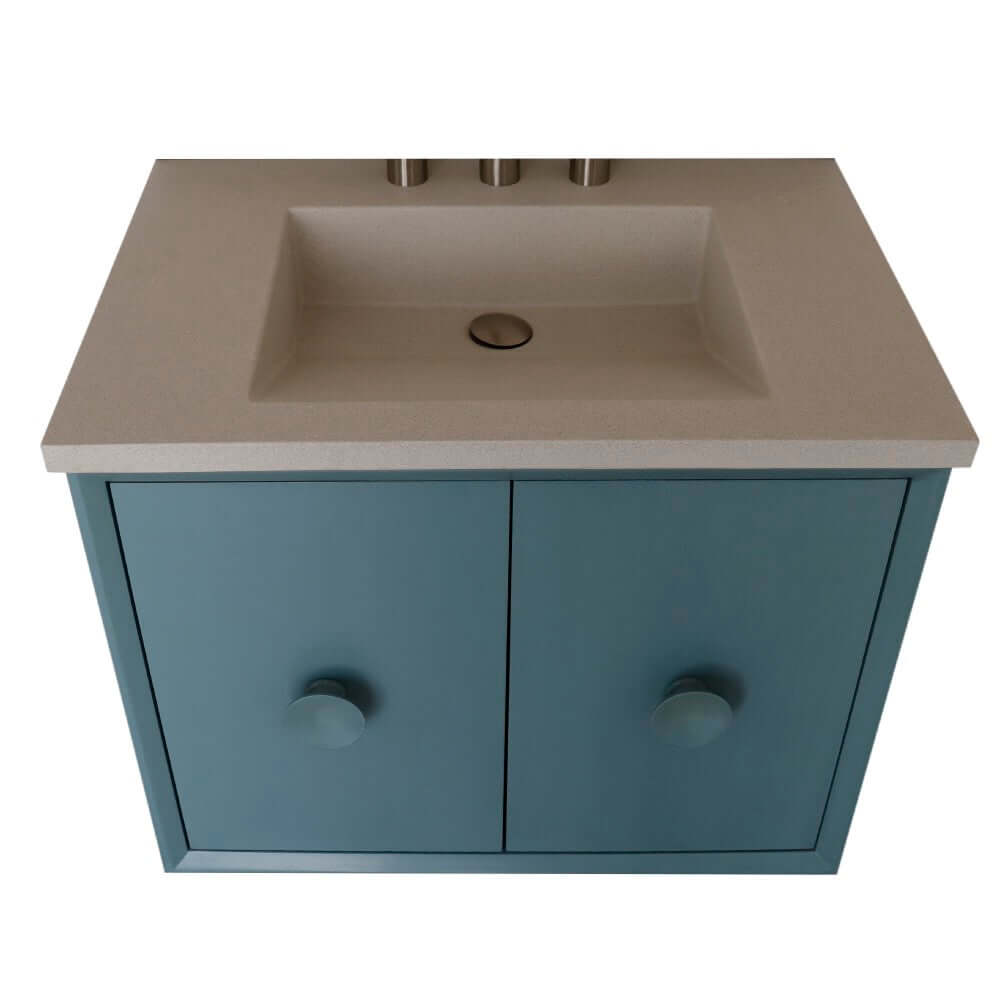 31" Single Vanity in Aqua Blue Finish with White Concrete Top and Rectangle Sink - 400400C-AB-CTWH