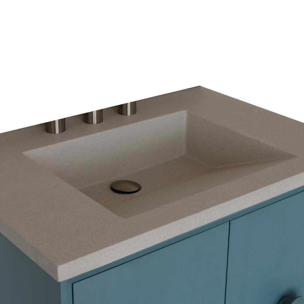 31" Single Vanity in Aqua Blue Finish with White Concrete Top and Rectangle Sink - 400400C-AB-CTWH