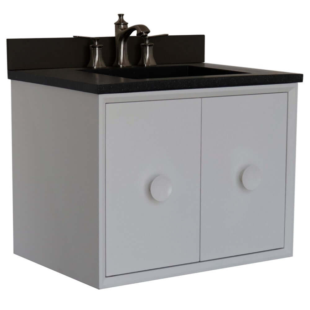 31" Single Vanity in White Finish with Black Concrete Top and Rectangle Sink - 400400C-WH-CTBL