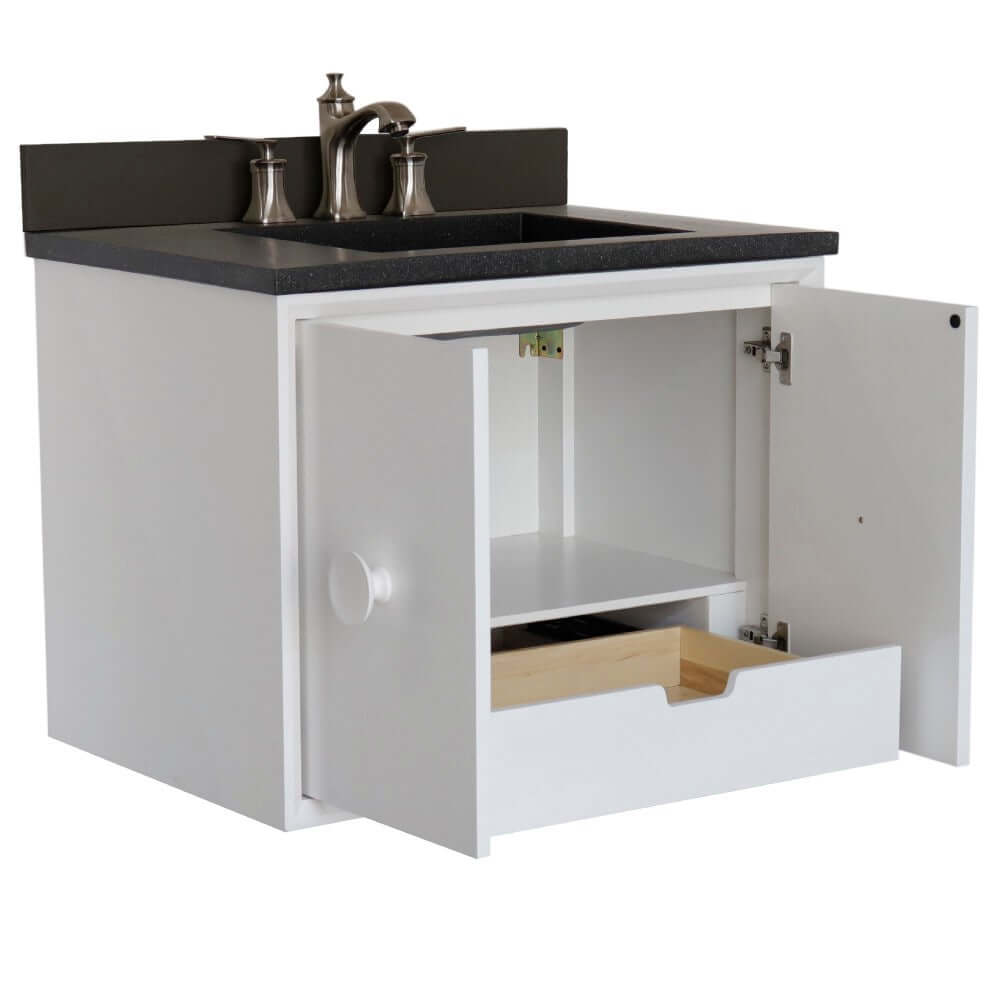 31" Single Vanity in White Finish with Black Concrete Top and Rectangle Sink - 400400C-WH-CTBL