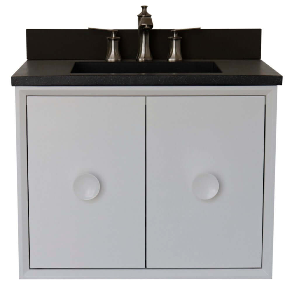 31" Single Vanity in White Finish with Black Concrete Top and Rectangle Sink - 400400C-WH-CTBL