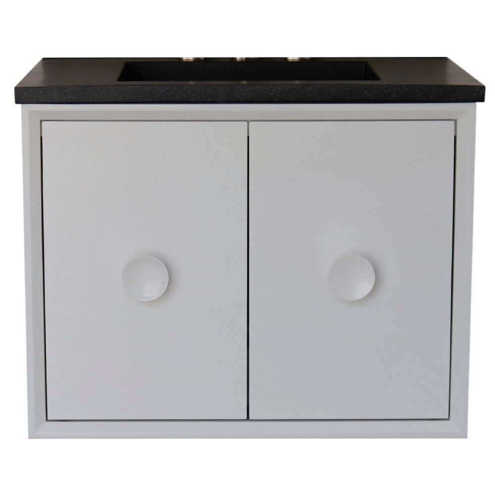 31" Single Vanity in White Finish with Black Concrete Top and Rectangle Sink - 400400C-WH-CTBL