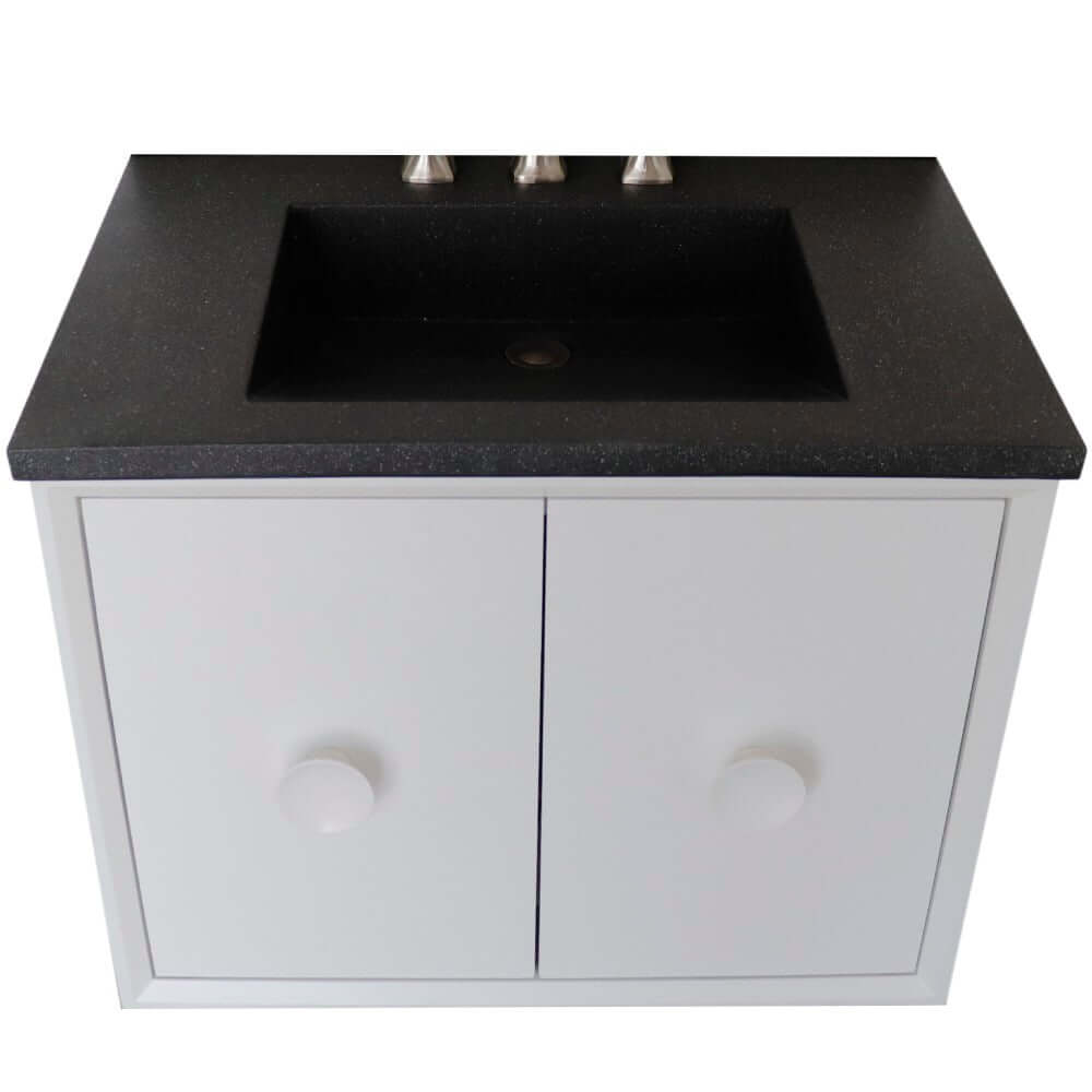 31" Single Vanity in White Finish with Black Concrete Top and Rectangle Sink - 400400C-WH-CTBL