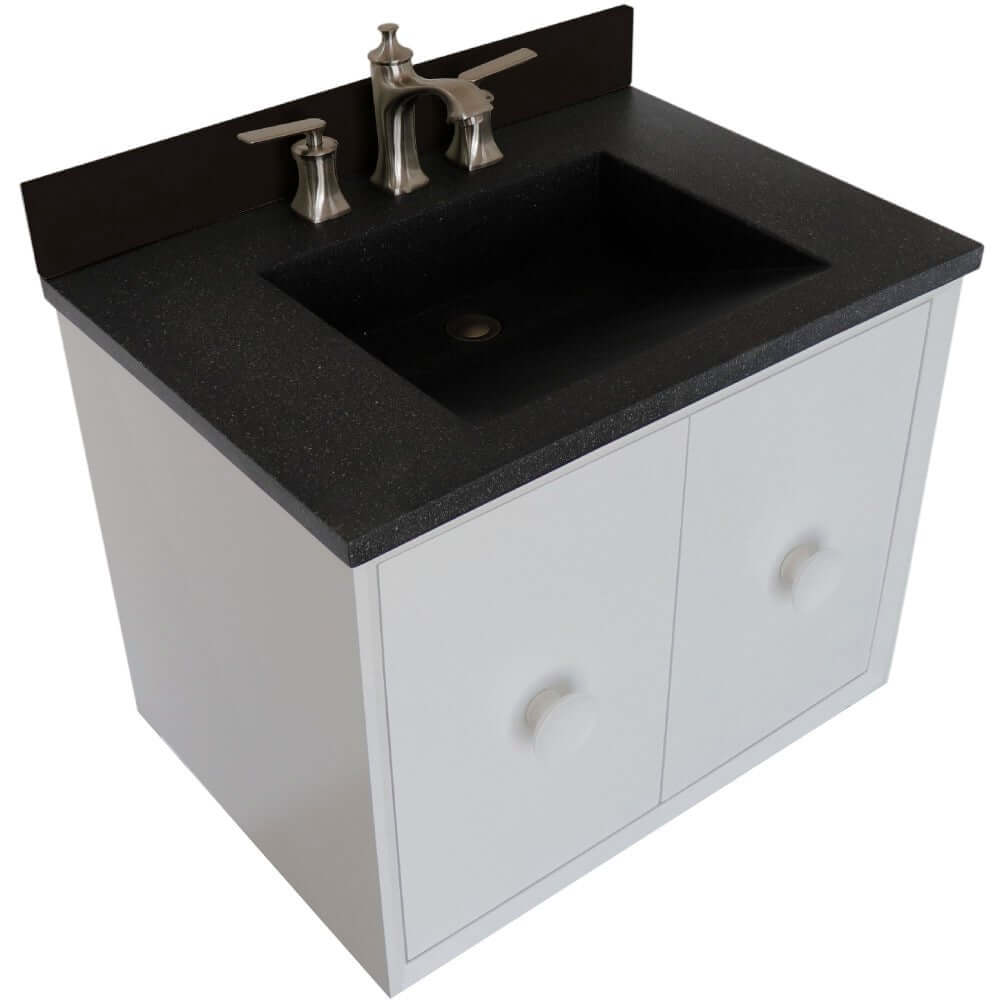 31" Single Vanity in White Finish with Black Concrete Top and Rectangle Sink - 400400C-WH-CTBL