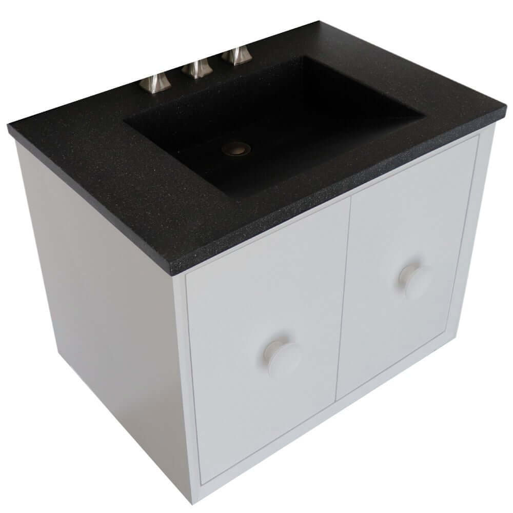 31" Single Vanity in White Finish with Black Concrete Top and Rectangle Sink - 400400C-WH-CTBL