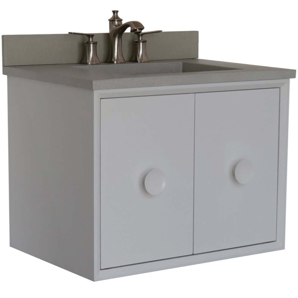 31" Single Vanity in White Finish with Gray Concrete Top and Rectangle Sink - 400400C-WH-CTDG