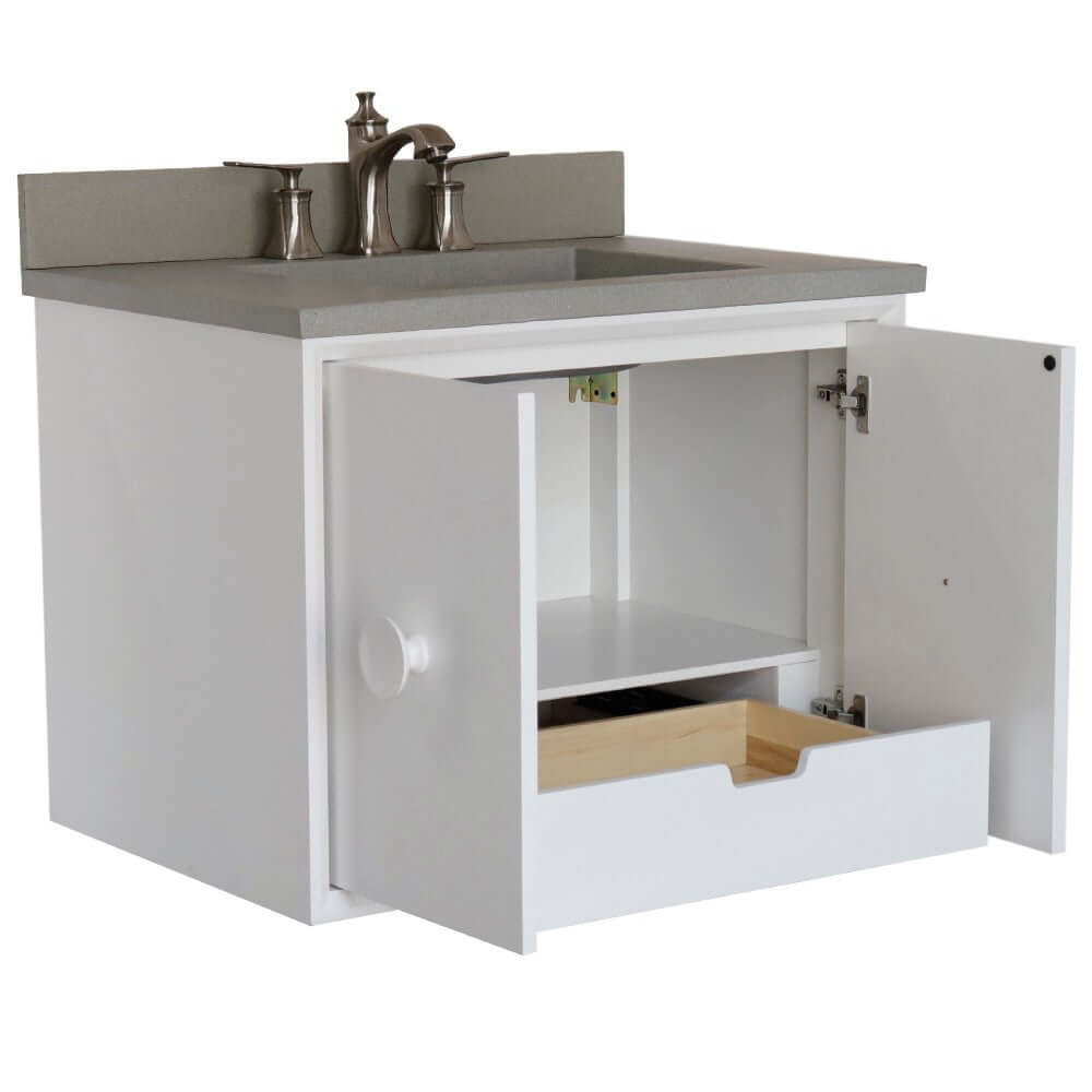 31" Single Vanity in White Finish with Gray Concrete Top and Rectangle Sink - 400400C-WH-CTDG