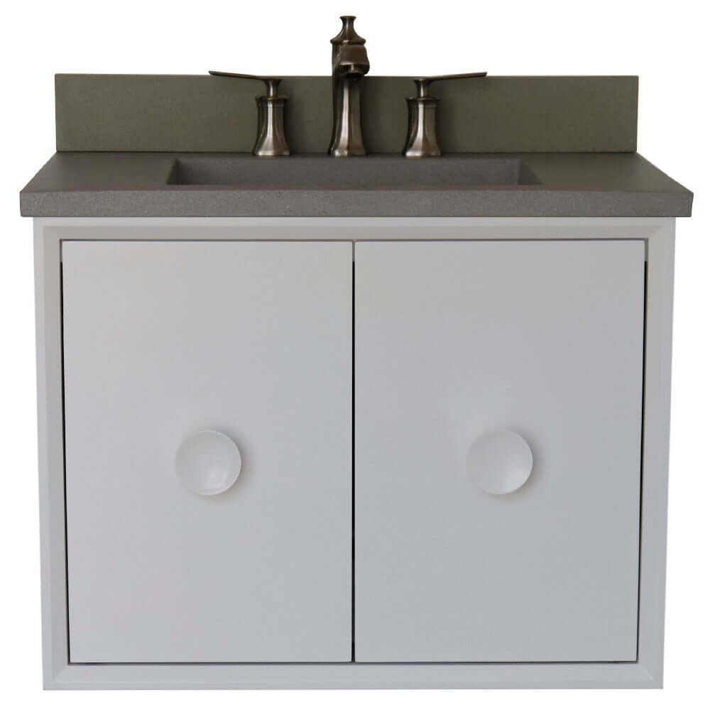 31" Single Vanity in White Finish with Gray Concrete Top and Rectangle Sink - 400400C-WH-CTDG