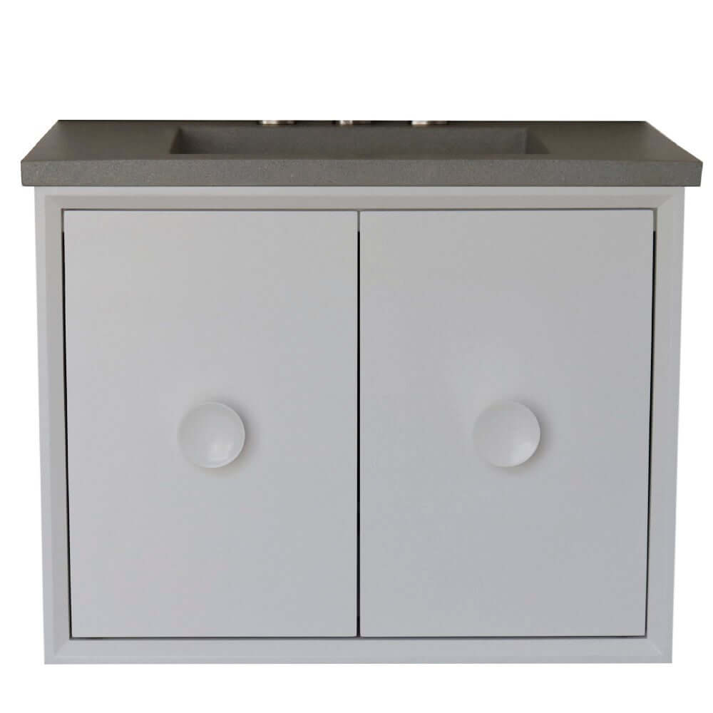 31" Single Vanity in White Finish with Gray Concrete Top and Rectangle Sink - 400400C-WH-CTDG