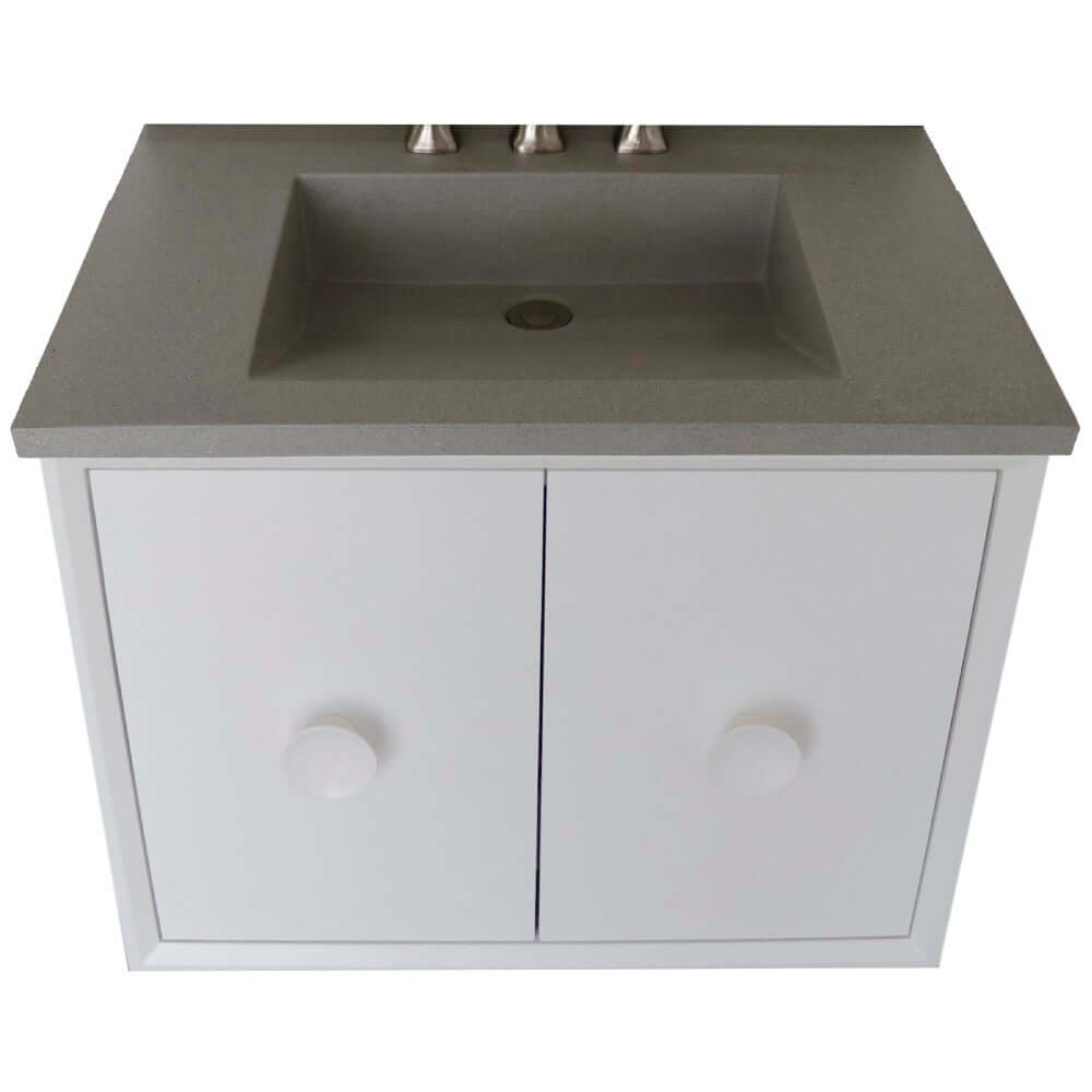 31" Single Vanity in White Finish with Gray Concrete Top and Rectangle Sink - 400400C-WH-CTDG