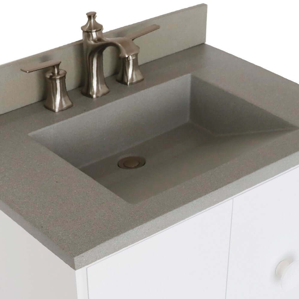 31" Single Vanity in White Finish with Gray Concrete Top and Rectangle Sink - 400400C-WH-CTDG