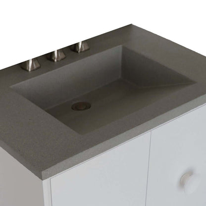 31" Single Vanity in White Finish with Gray Concrete Top and Rectangle Sink - 400400C-WH-CTDG