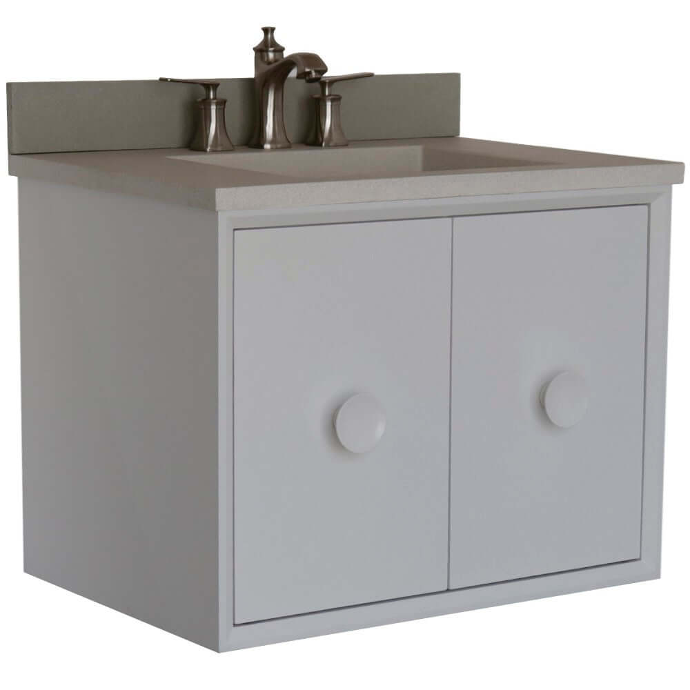 31" Single Vanity in White Finish with White Concrete Top and Rectangle Sink - 400400C-WH-CTWH