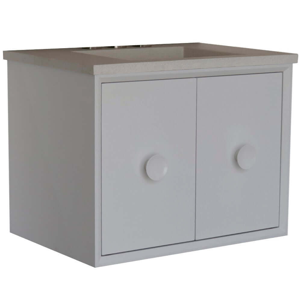 31" Single Vanity in White Finish with White Concrete Top and Rectangle Sink - 400400C-WH-CTWH