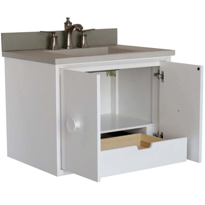 31" Single Vanity in White Finish with White Concrete Top and Rectangle Sink - 400400C-WH-CTWH