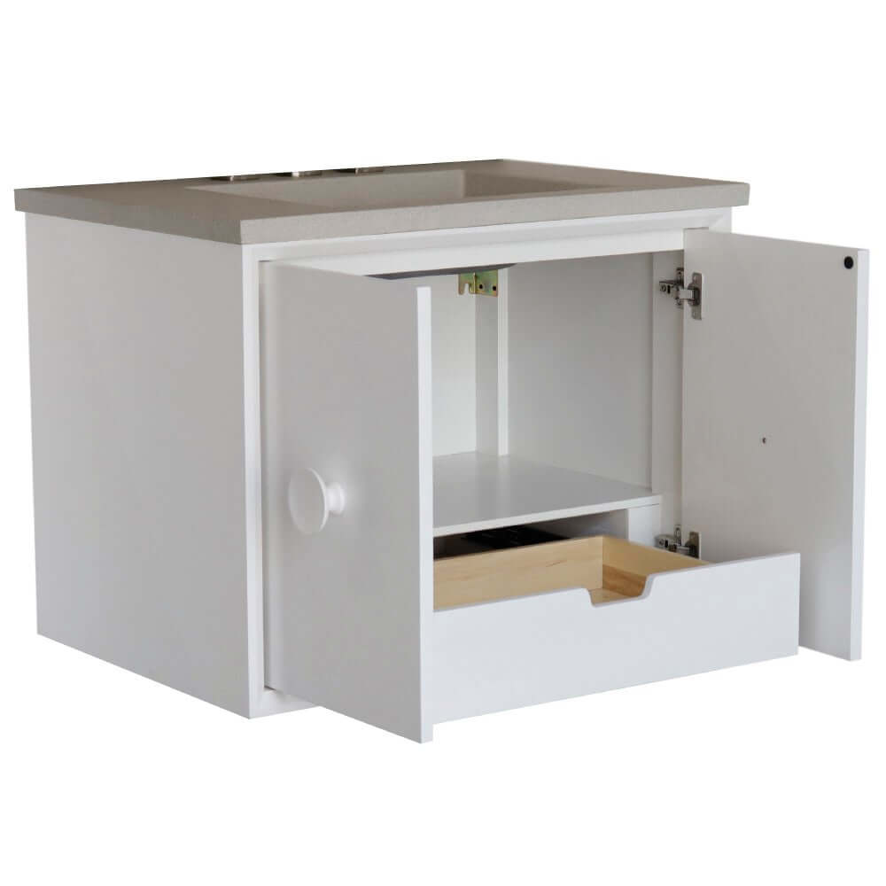 31" Single Vanity in White Finish with White Concrete Top and Rectangle Sink - 400400C-WH-CTWH