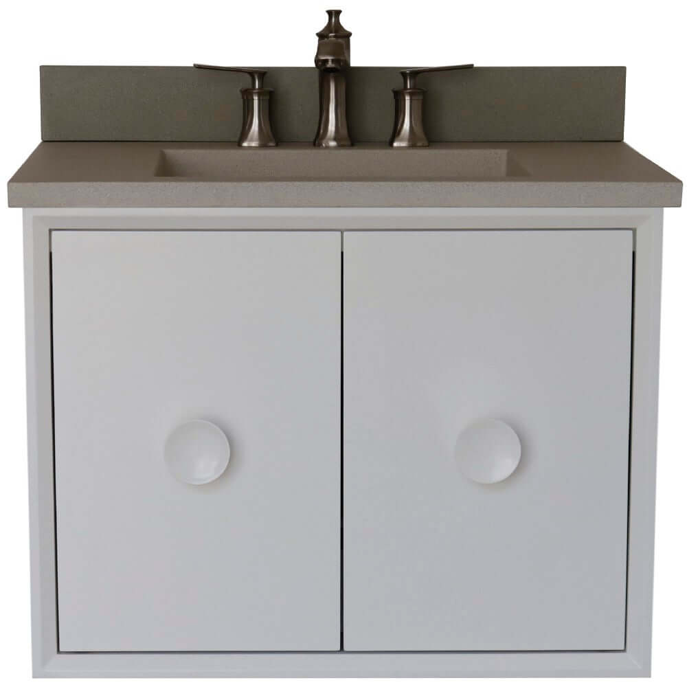 31" Single Vanity in White Finish with White Concrete Top and Rectangle Sink - 400400C-WH-CTWH