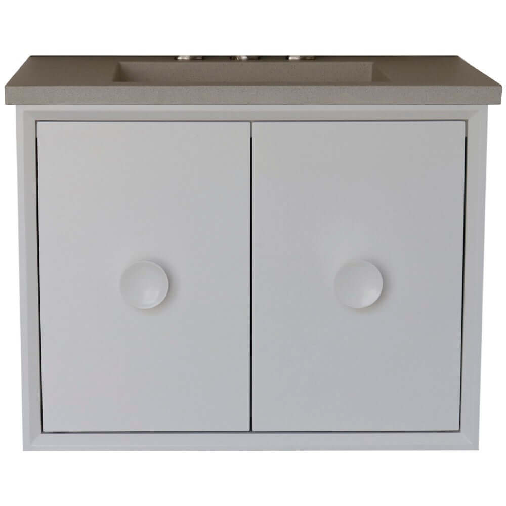 31" Single Vanity in White Finish with White Concrete Top and Rectangle Sink - 400400C-WH-CTWH