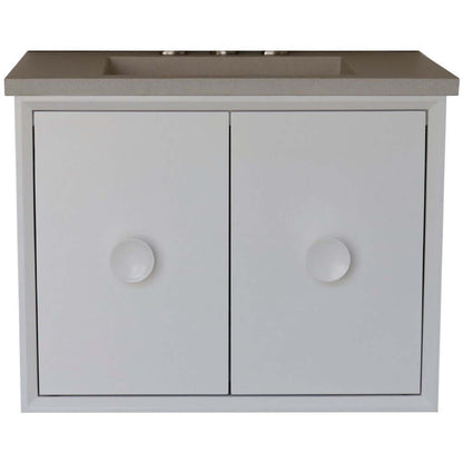 31" Single Vanity in White Finish with White Concrete Top and Rectangle Sink - 400400C-WH-CTWH