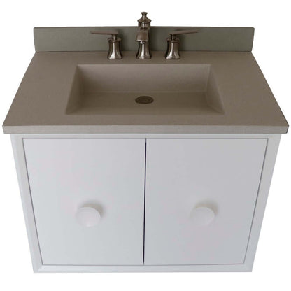 31" Single Vanity in White Finish with White Concrete Top and Rectangle Sink - 400400C-WH-CTWH