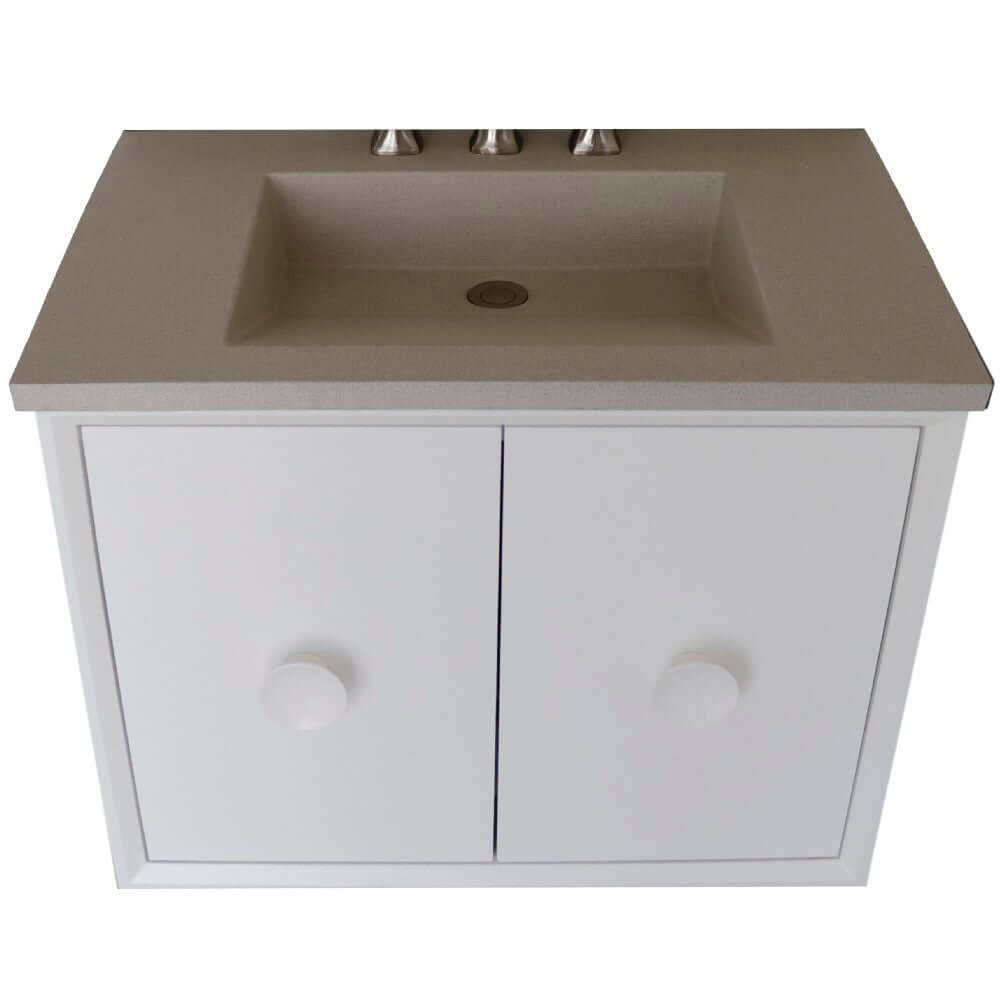 31" Single Vanity in White Finish with White Concrete Top and Rectangle Sink - 400400C-WH-CTWH