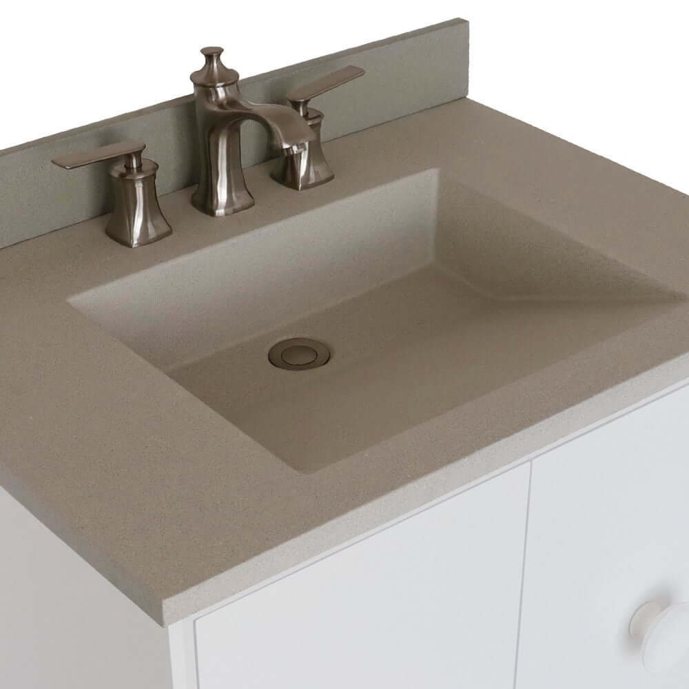 31" Single Vanity in White Finish with White Concrete Top and Rectangle Sink - 400400C-WH-CTWH