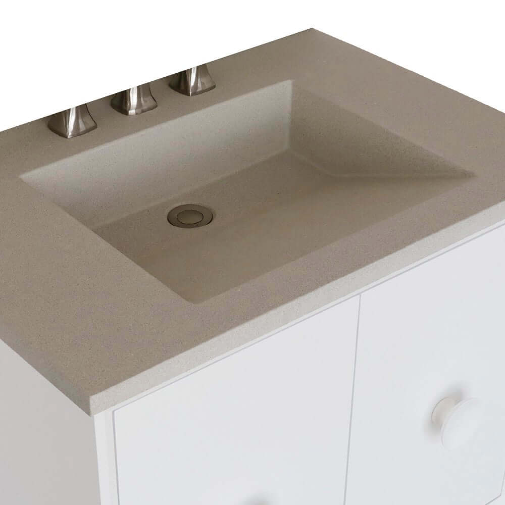 31" Single Vanity in White Finish with White Concrete Top and Rectangle Sink - 400400C-WH-CTWH