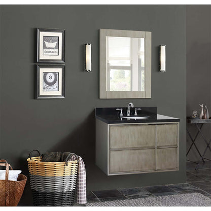 37" Single wall mount vanity in Linen Brown finish with Black Galaxy top and oval sink - 400500-CAB-LN-BGO