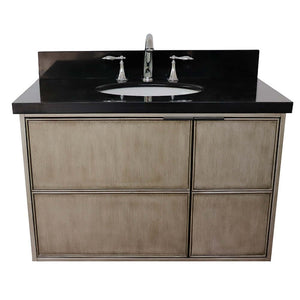 37" Single wall mount vanity in Linen Brown finish with Black Galaxy top and oval sink - 400500-CAB-LN-BGO