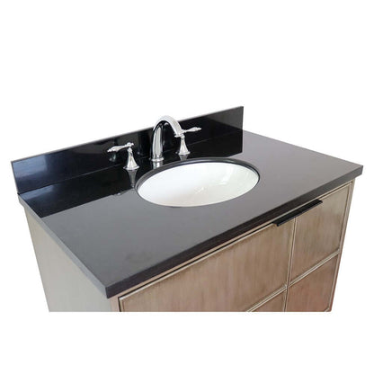 37" Single wall mount vanity in Linen Brown finish with Black Galaxy top and oval sink - 400500-CAB-LN-BGO