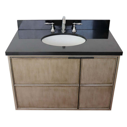 37" Single wall mount vanity in Linen Brown finish with Black Galaxy top and oval sink - 400500-CAB-LN-BGO