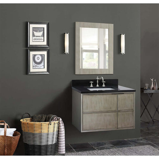 37" Single wall mount vanity in Linen Brown finish with Black Galaxy top and rectangle sink - 400500-CAB-LN-BGR