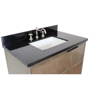 37" Single wall mount vanity in Linen Brown finish with Black Galaxy top and rectangle sink - 400500-CAB-LN-BGR