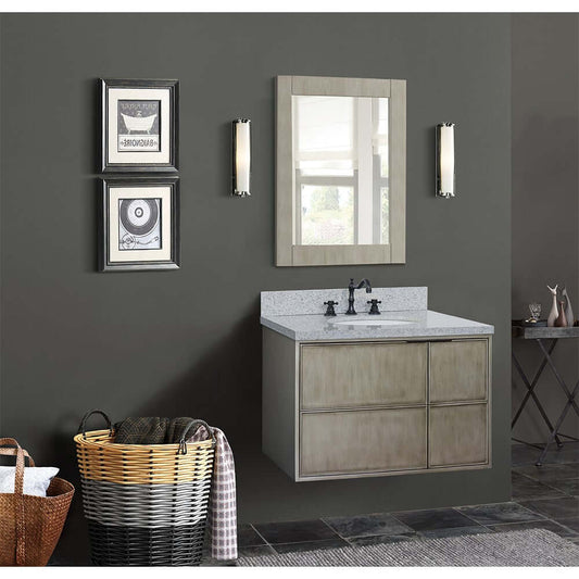 37" Single wall mount vanity in Linen Brown finish with Gray granite top and oval sink - 400500-CAB-LN-GYO