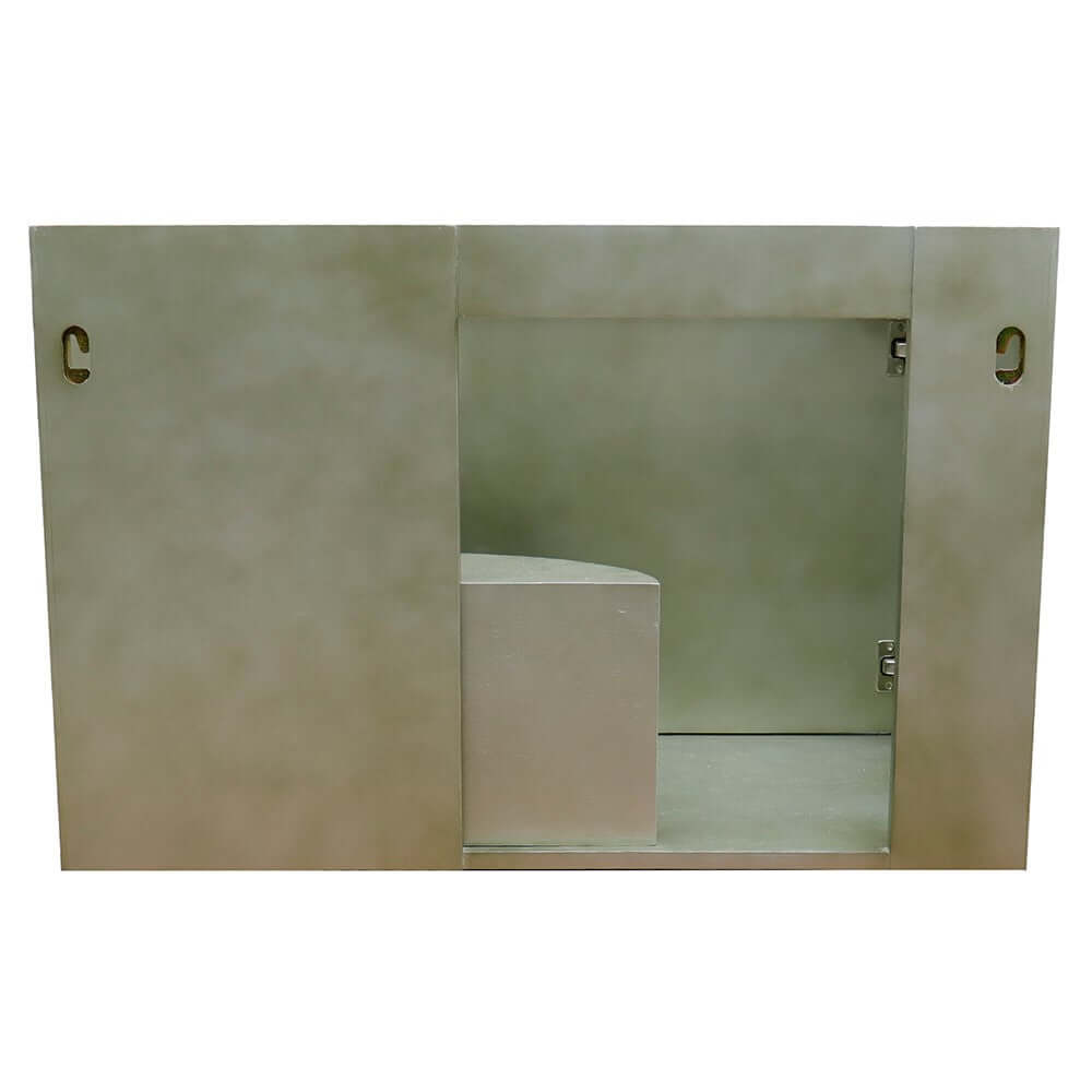 37" Single wall mount vanity in Linen Brown finish with Gray granite top and oval sink - 400500-CAB-LN-GYO