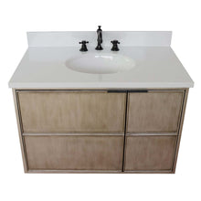 Load image into Gallery viewer, 37&quot; Single wall mount vanity in Linen Brown finish with White Quartz top and oval sink - 400500-CAB-LN-WEO