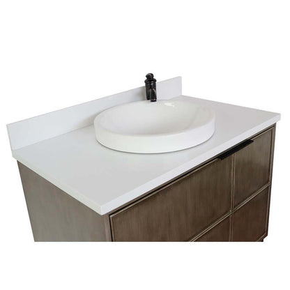 37" Single wall mount vanity in Linen Brown finish with White Quartz top and round sink - 400500-CAB-LN-WERD