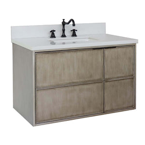 37" Single wall mount vanity in Linen Brown finish with White Quartz top and rectangle sink - 400500-CAB-LN-WER