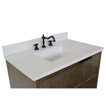 Load image into Gallery viewer, 37&quot; Single wall mount vanity in Linen Brown finish with White Quartz top and rectangle sink - 400500-CAB-LN-WER