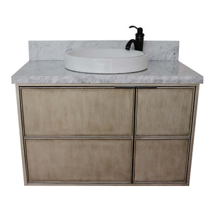 37" Single wall mount vanity in Linen Brown finish with White Carrara top and round sink - 400500-CAB-LN-WMRD