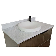 Load image into Gallery viewer, 37&quot; Single wall mount vanity in Linen Brown finish with White Carrara top and round sink - 400500-CAB-LN-WMRD