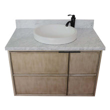 Load image into Gallery viewer, 37&quot; Single wall mount vanity in Linen Brown finish with White Carrara top and round sink - 400500-CAB-LN-WMRD