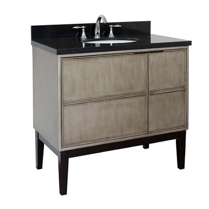 37" Single vanity in Linen Brown finish with Black Galaxy top and oval sink - 400500-LN-BGO